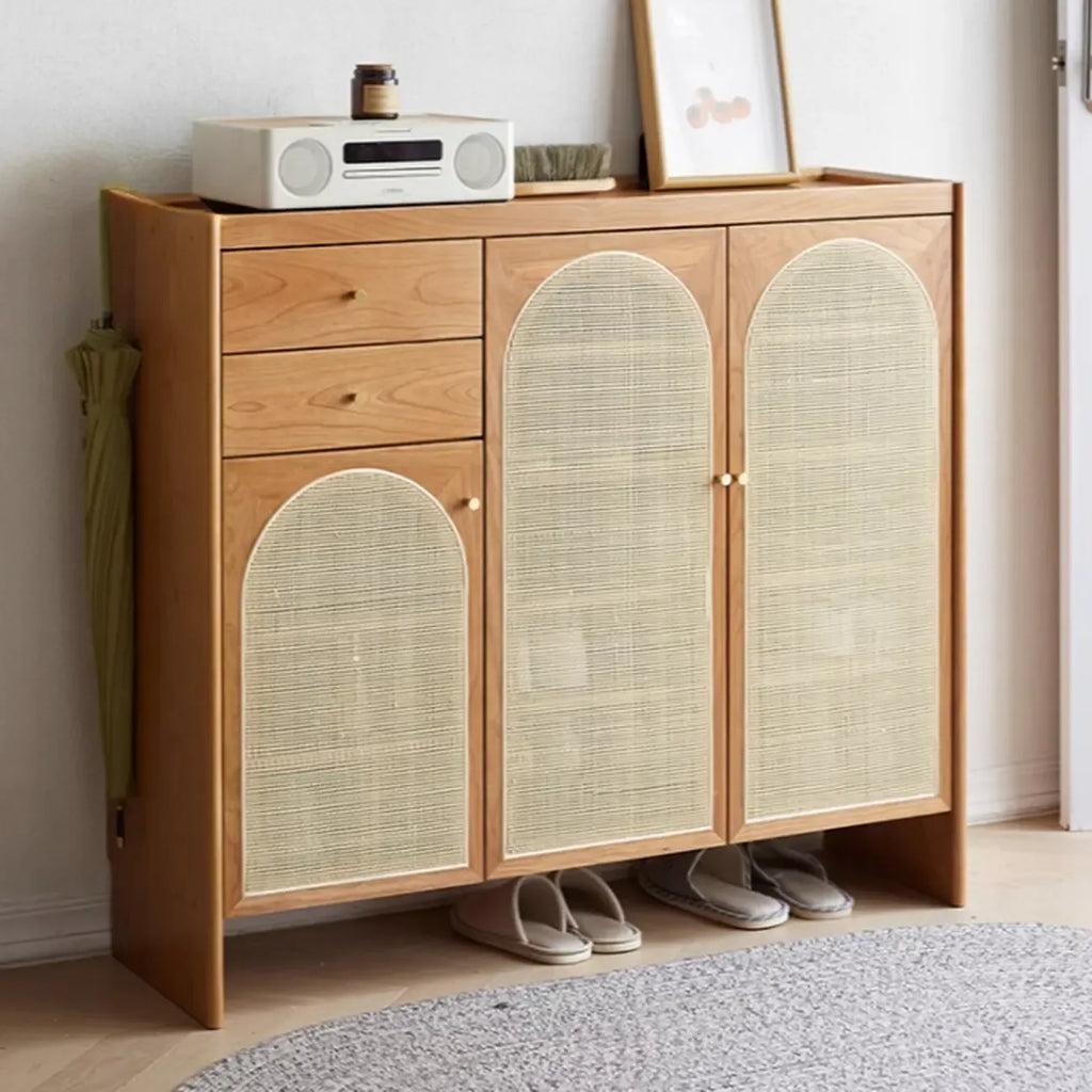 Bohemian Wood Arched Rattan Shoe Cabinet for Hallway
