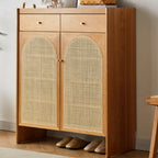 Bohemian Wood Arched Rattan Shoe Cabinet for Hallway