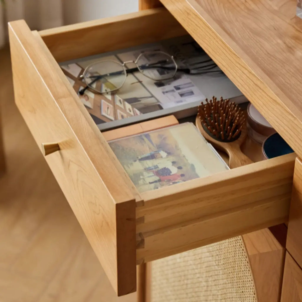 Bohemian Wood Arched Rattan Shoe Cabinet for Hallway