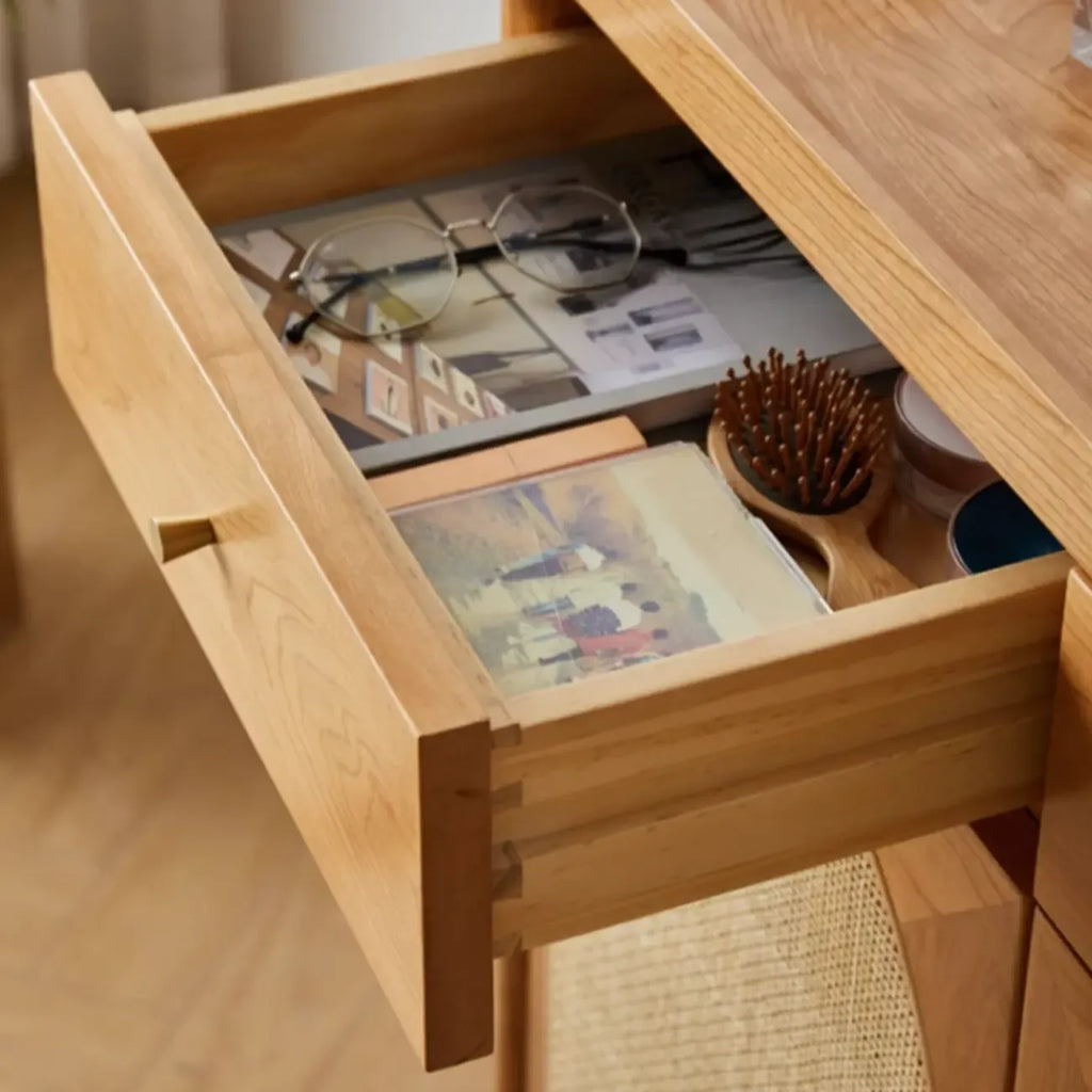 Bohemian Wood Arched Rattan Shoe Cabinet for Hallway