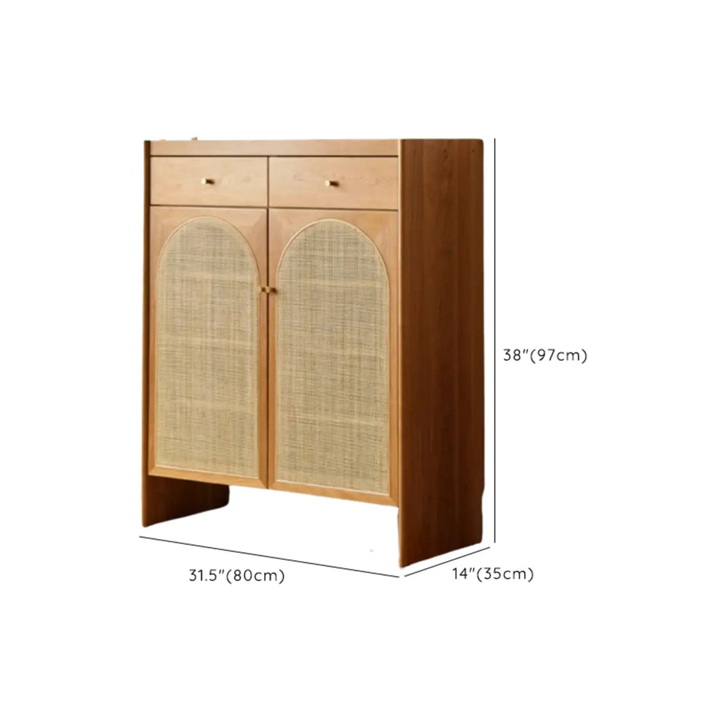 Bohemian Wood Arched Rattan Shoe Cabinet for Hallway