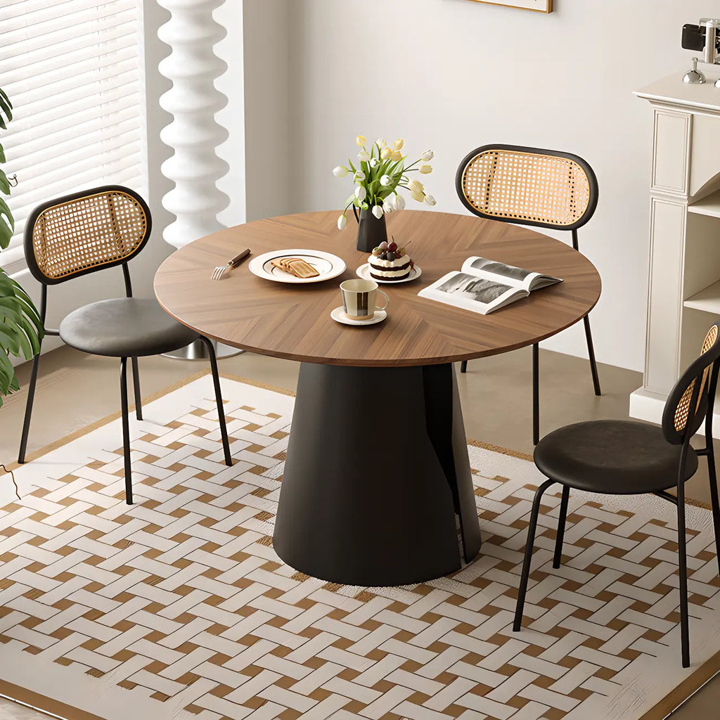 Scandinavian Pedestal Wood Brown Round Dining Table