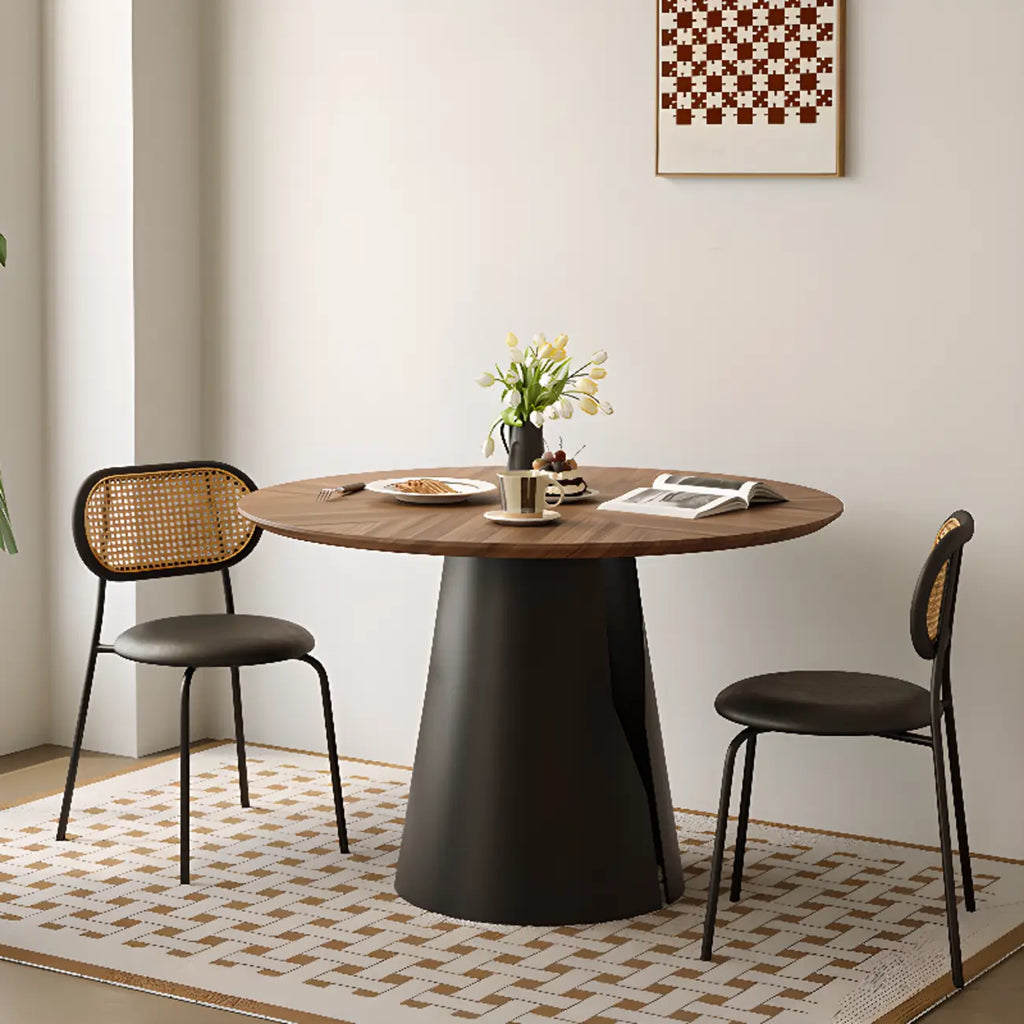 Scandinavian Pedestal Wood Brown Round Dining Table
