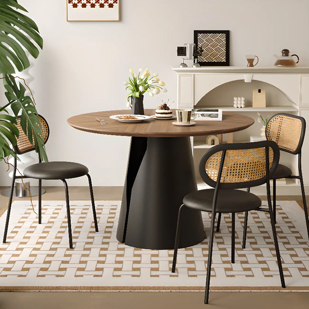 Scandinavian Pedestal Wood Brown Round Dining Table