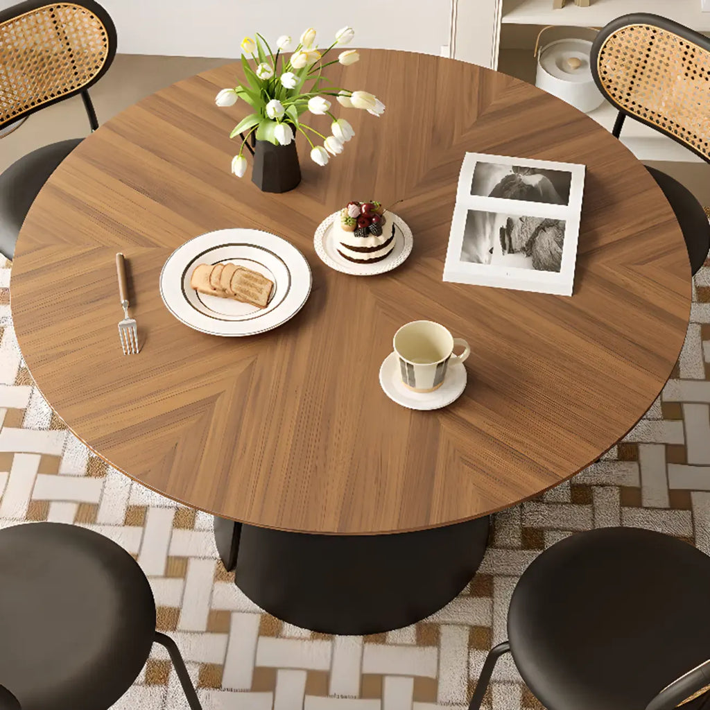 Scandinavian Pedestal Wood Brown Round Dining Table