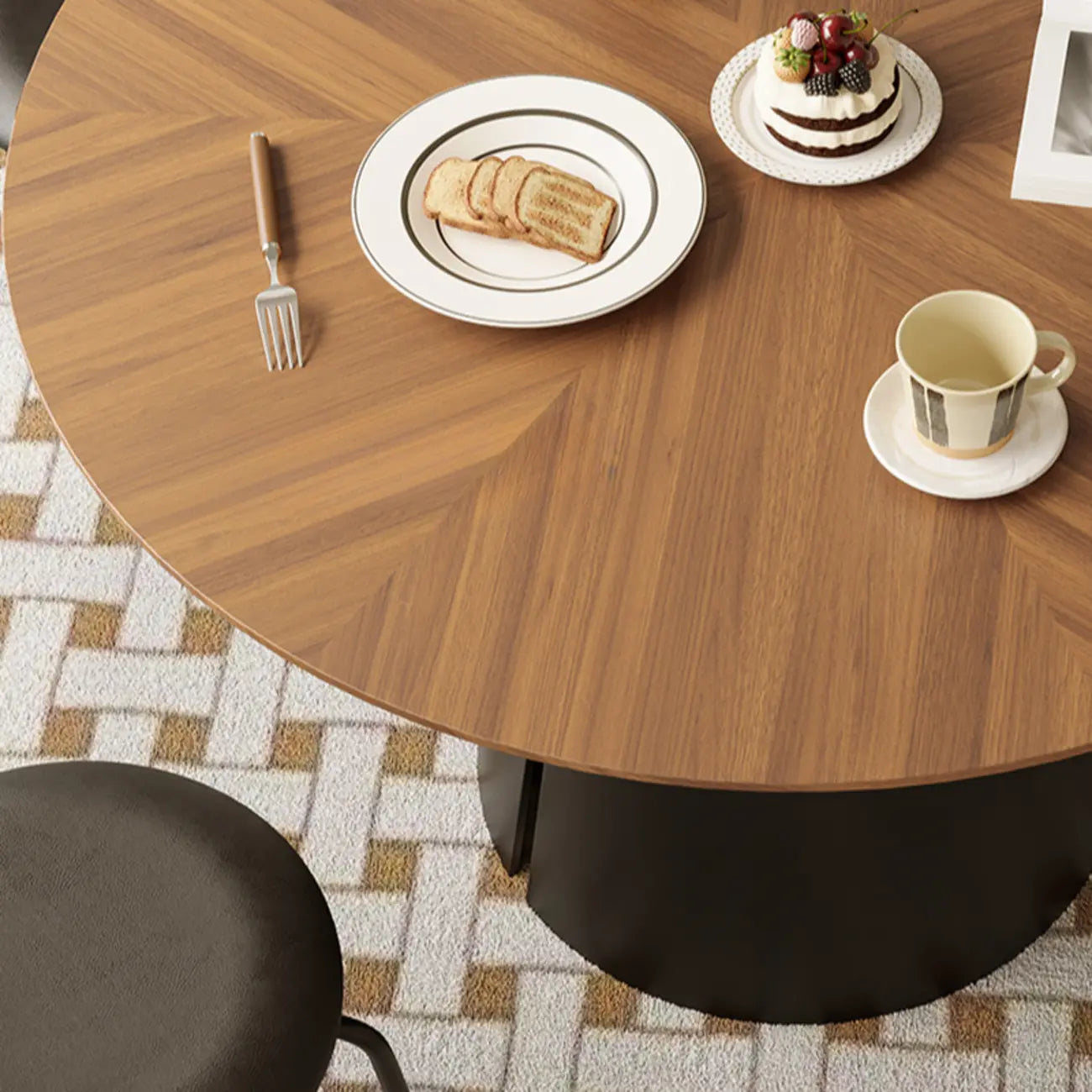 Scandinavian Pedestal Wood Brown Round Dining Table
