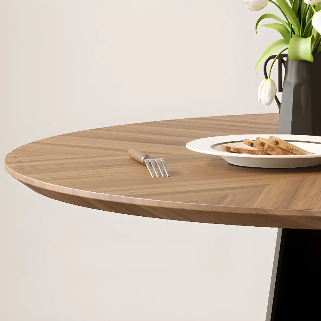 Scandinavian Pedestal Wood Brown Round Dining Table