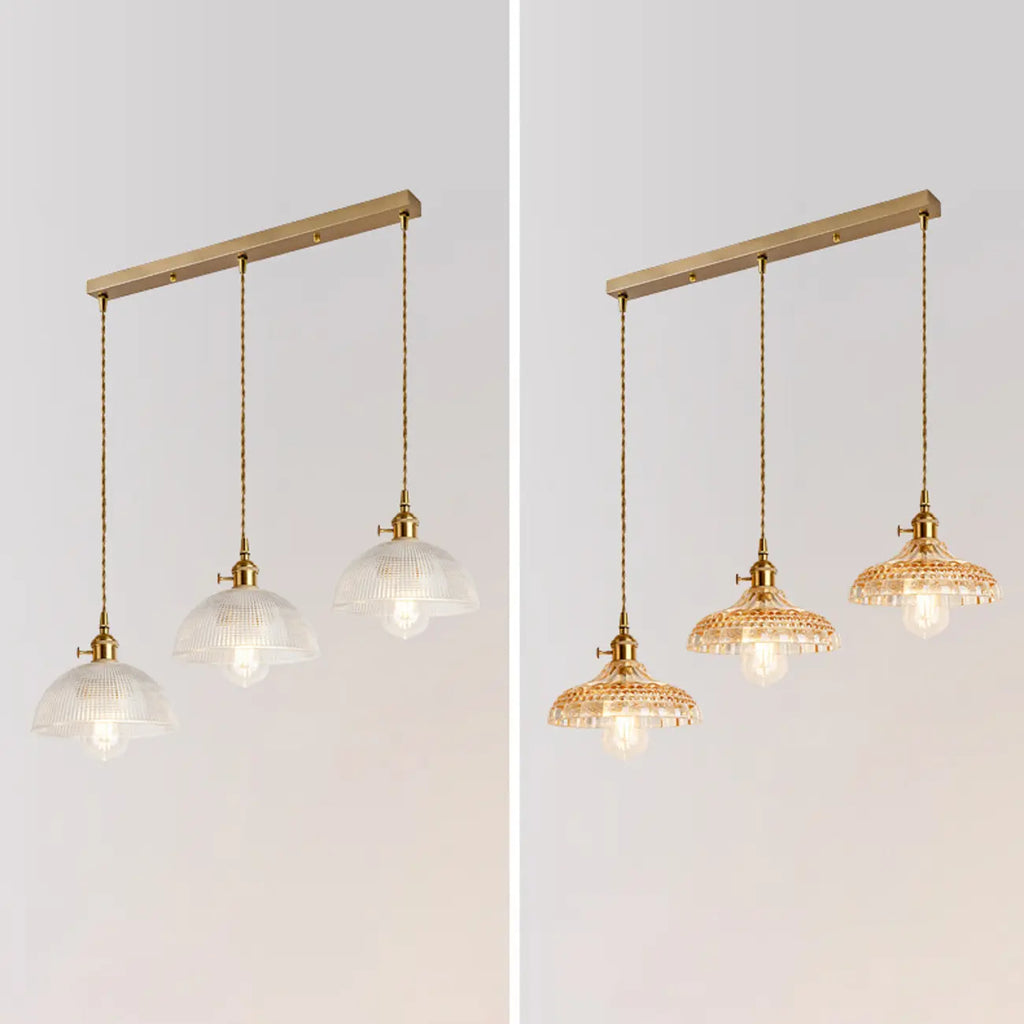 3-Light Modern Glass Gold Island Pendant Light for Kitchen