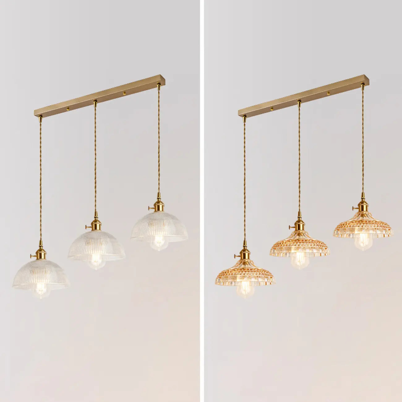 3-Light Modern Glass Gold Island Pendant Light for Kitchen