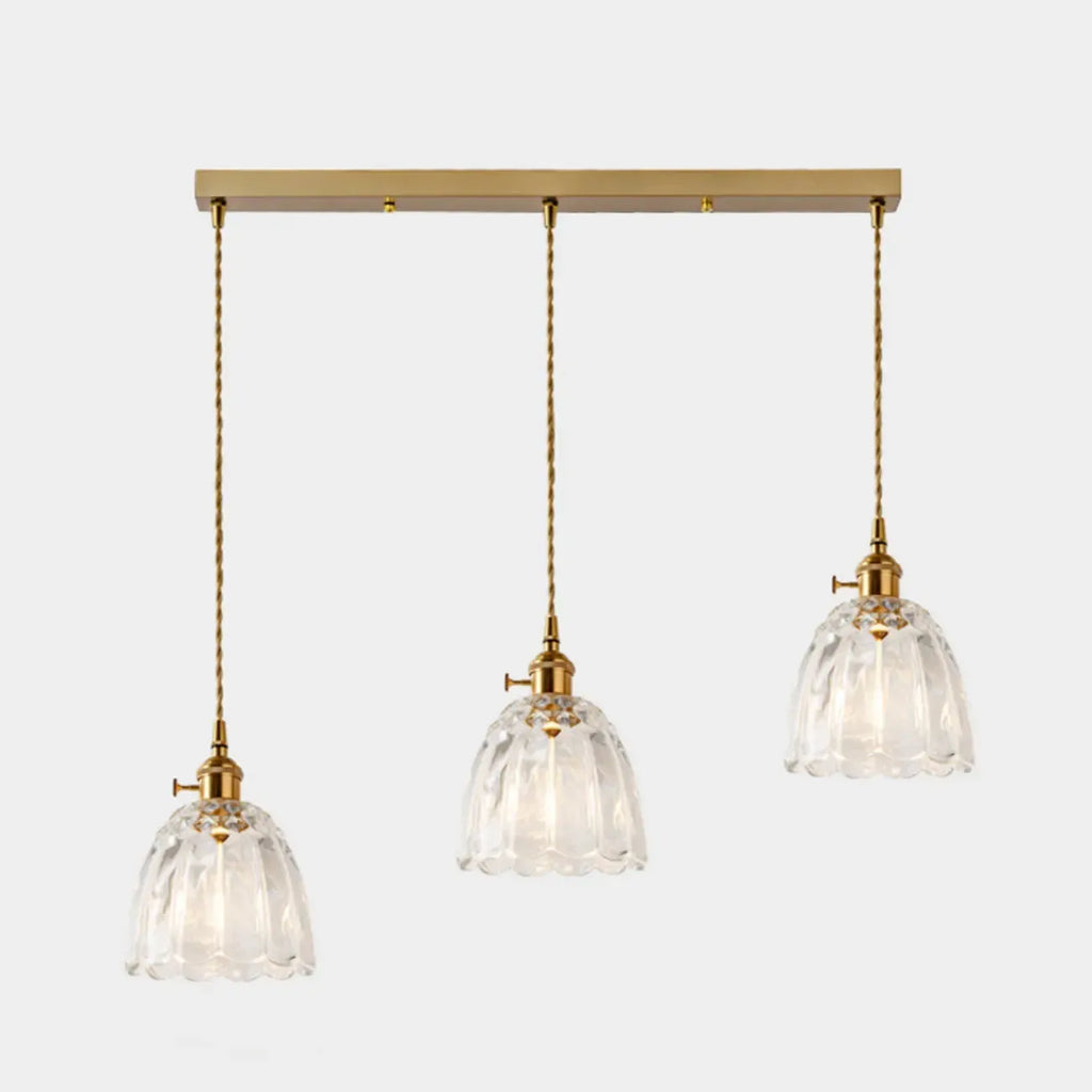 3-Light Modern Glass Gold Island Pendant Light for Kitchen