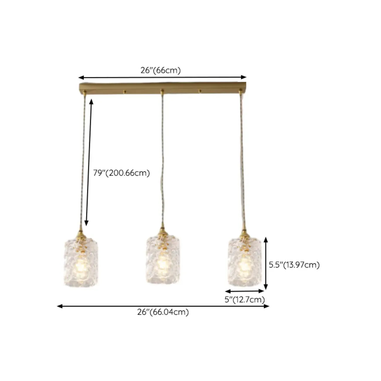 3-Light Modern Glass Gold Island Pendant Light for Kitchen