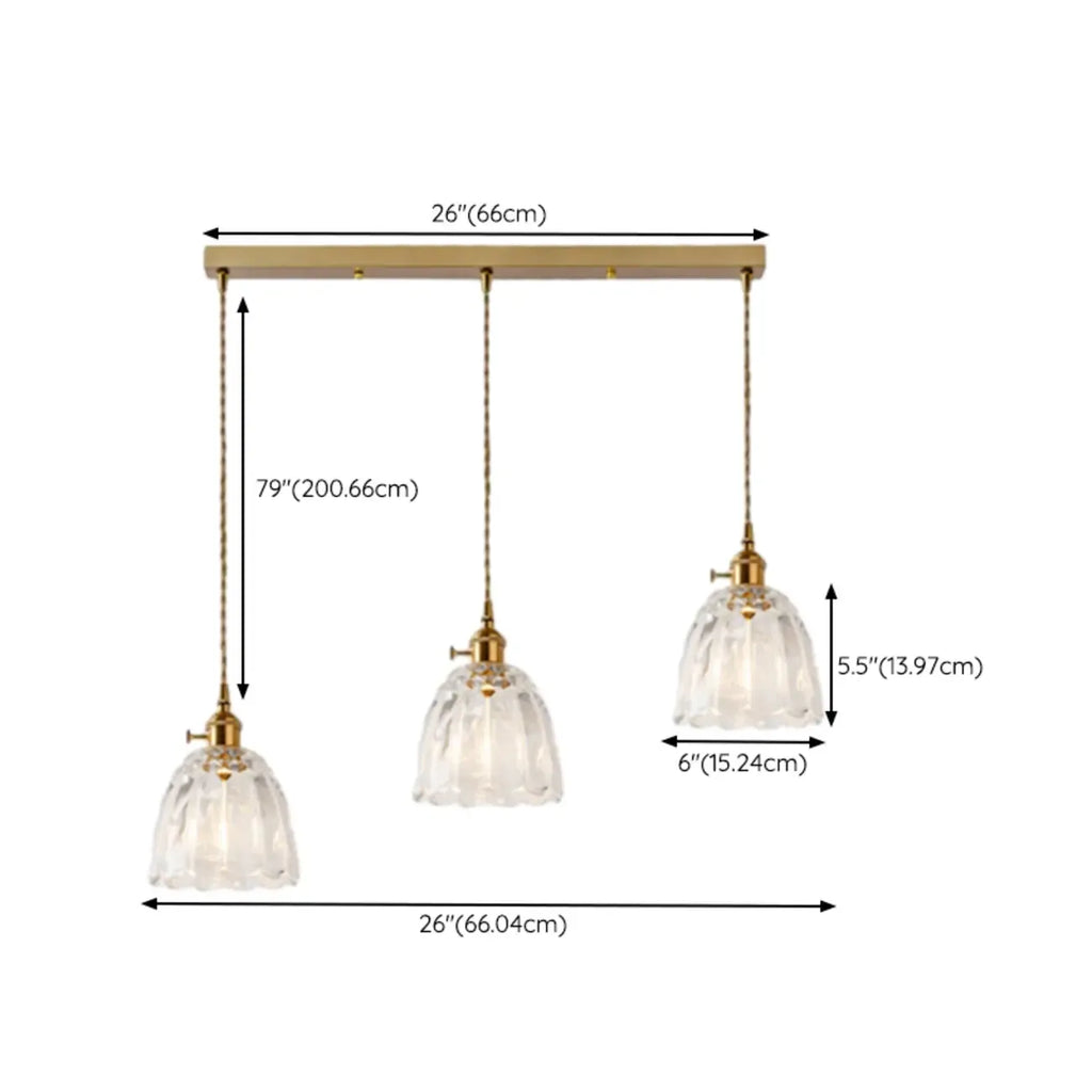 3-Light Modern Glass Gold Island Pendant Light for Kitchen