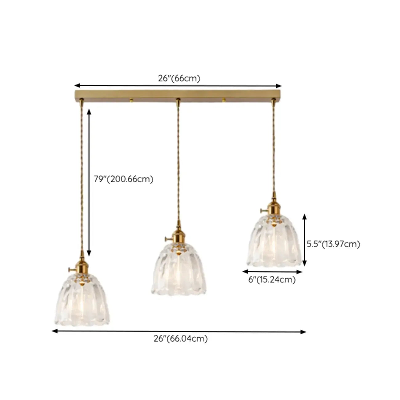 3-Light Modern Glass Gold Island Pendant Light for Kitchen