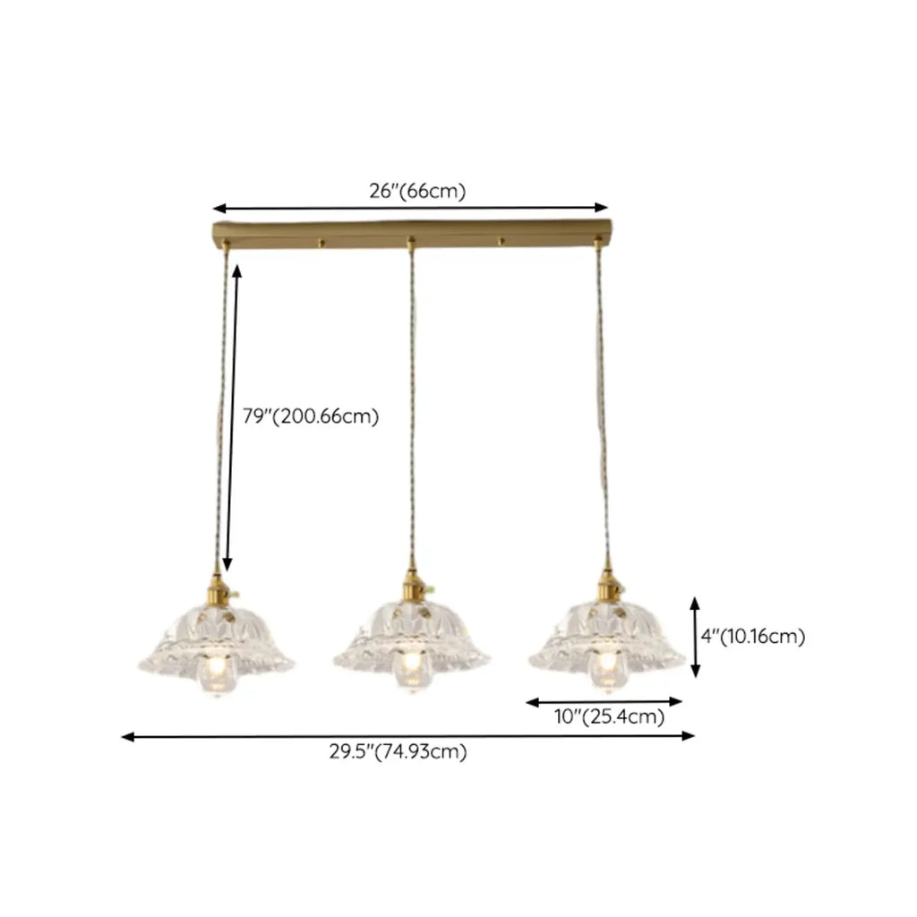 3-Light Modern Glass Gold Island Pendant Light for Kitchen