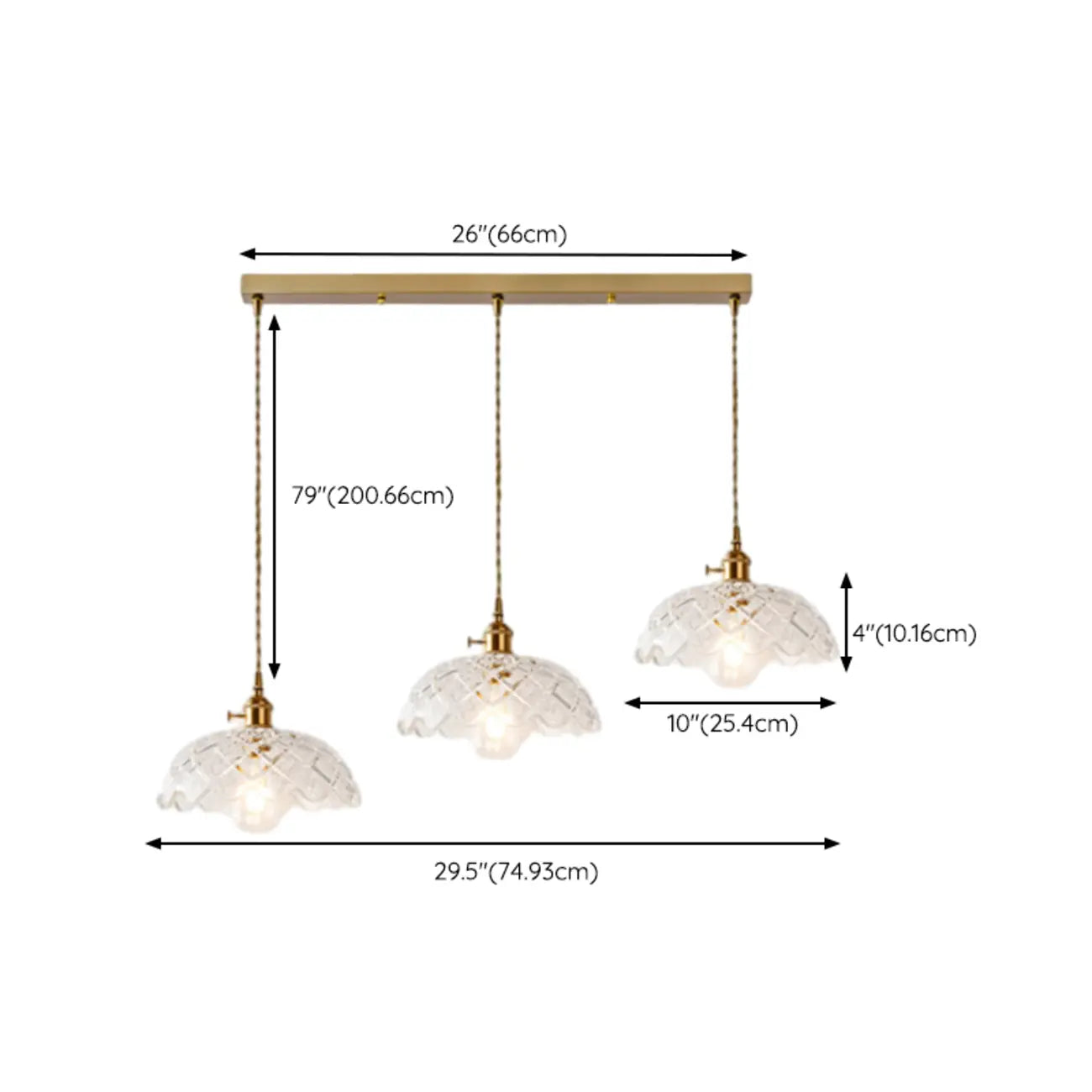3-Light Modern Glass Gold Island Pendant Light for Kitchen