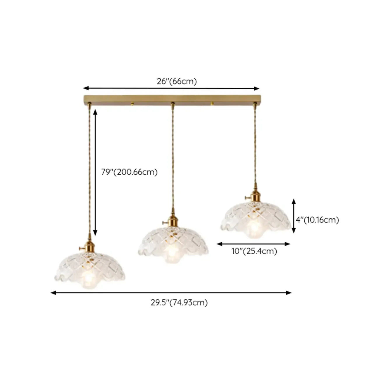 3-Light Modern Glass Gold Island Pendant Light for Kitchen