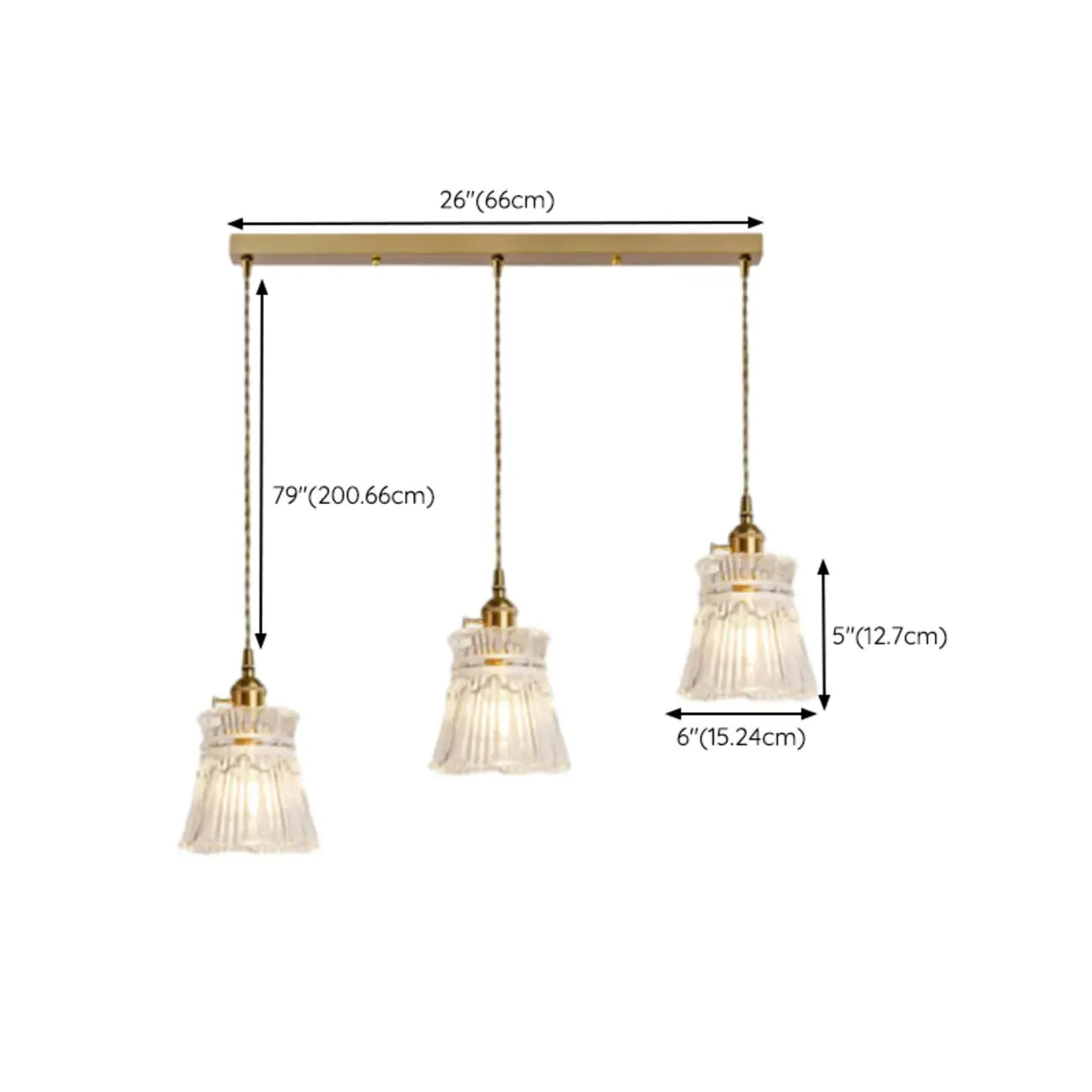 3-Light Modern Glass Gold Island Pendant Light for Kitchen
