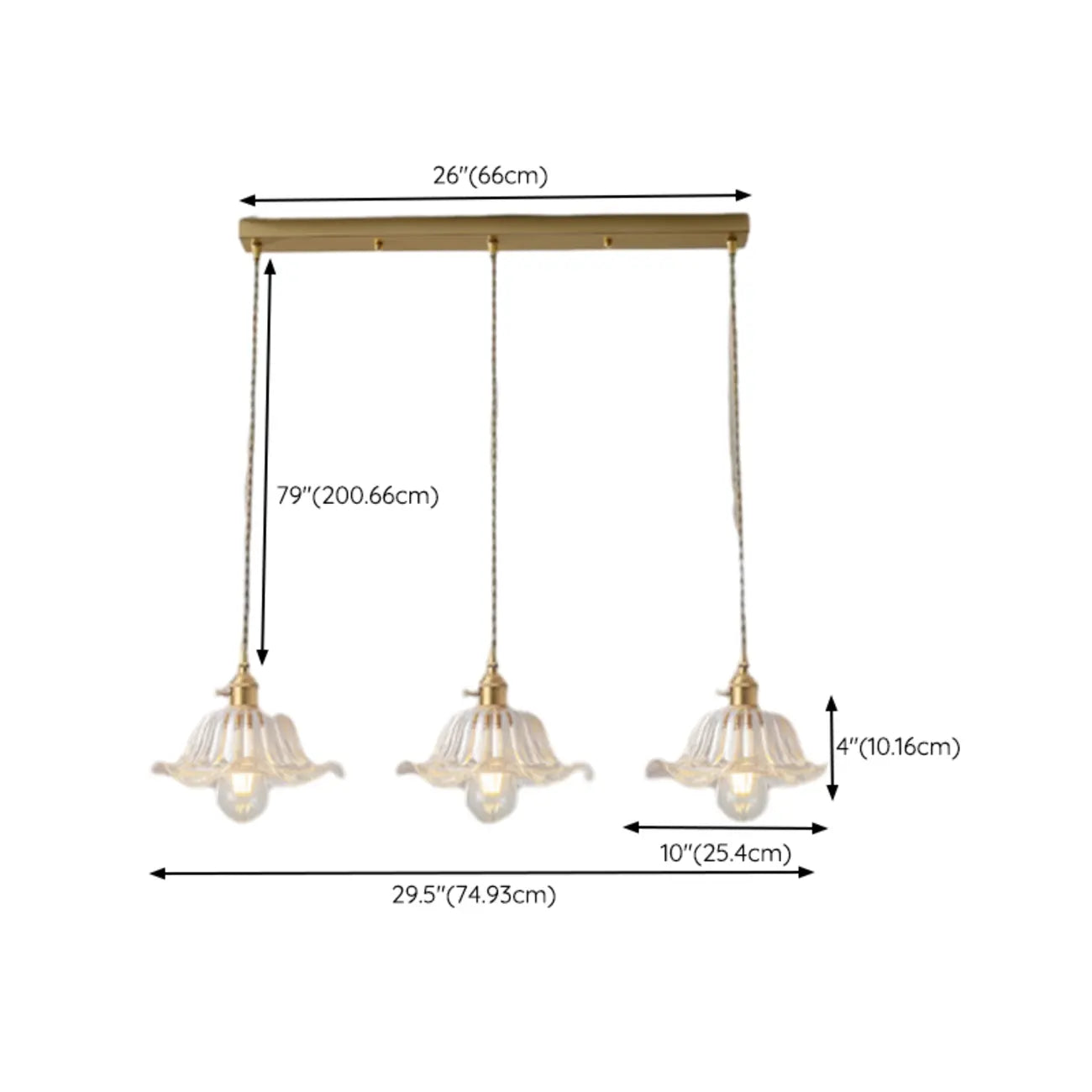 3-Light Modern Glass Gold Island Pendant Light for Kitchen