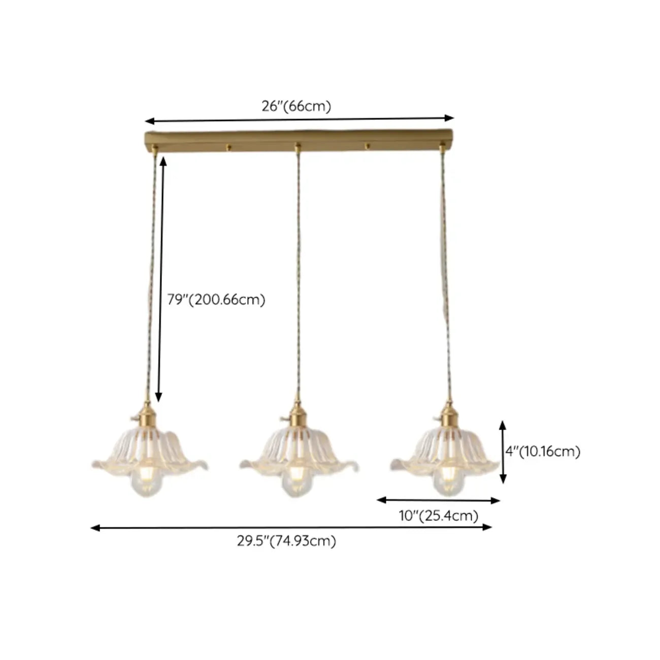 3-Light Modern Glass Gold Island Pendant Light for Kitchen