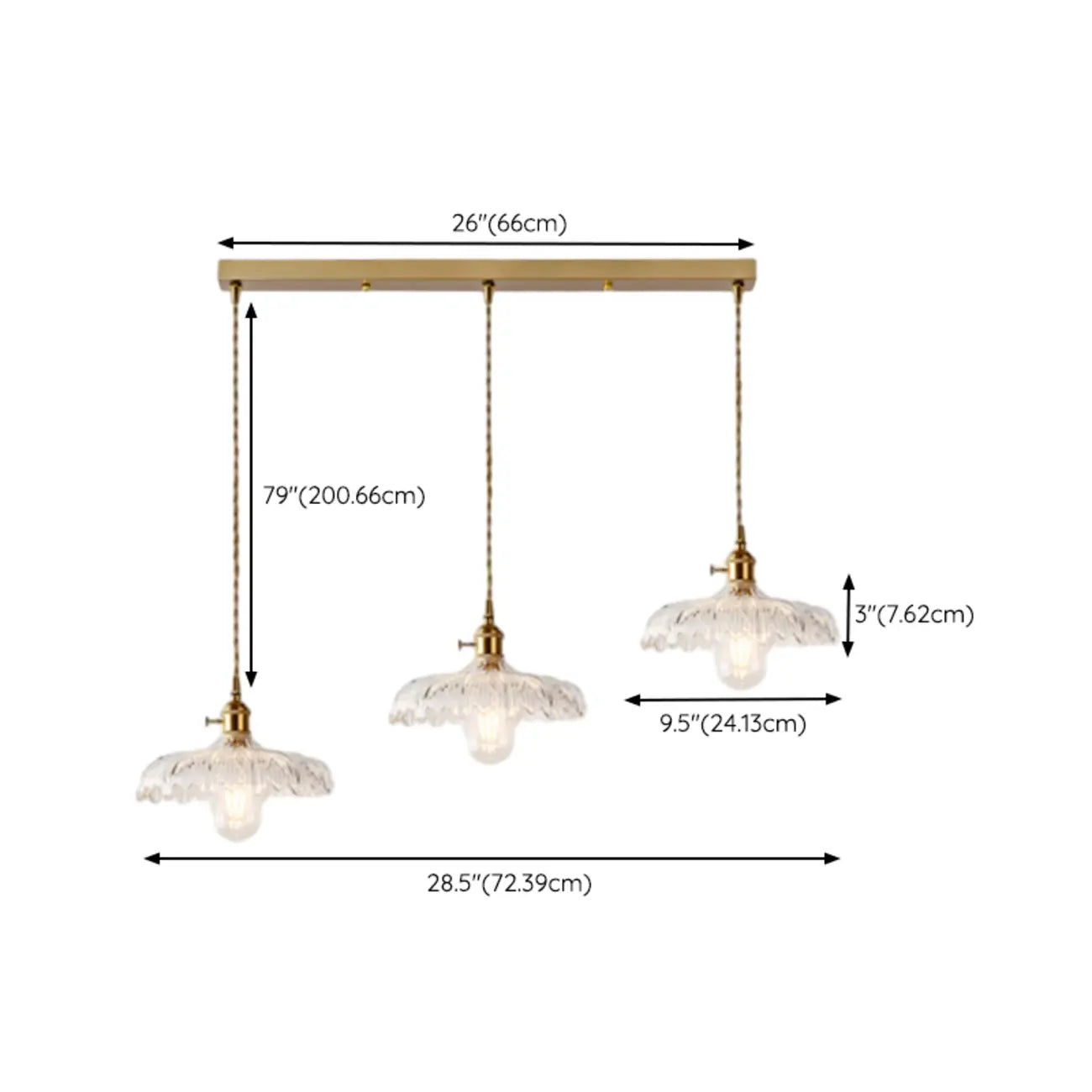 3-Light Modern Glass Gold Island Pendant Light for Kitchen