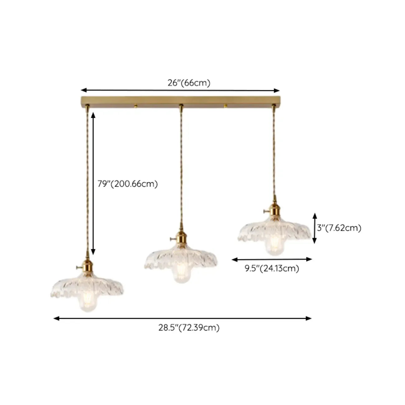 3-Light Modern Glass Gold Island Pendant Light for Kitchen