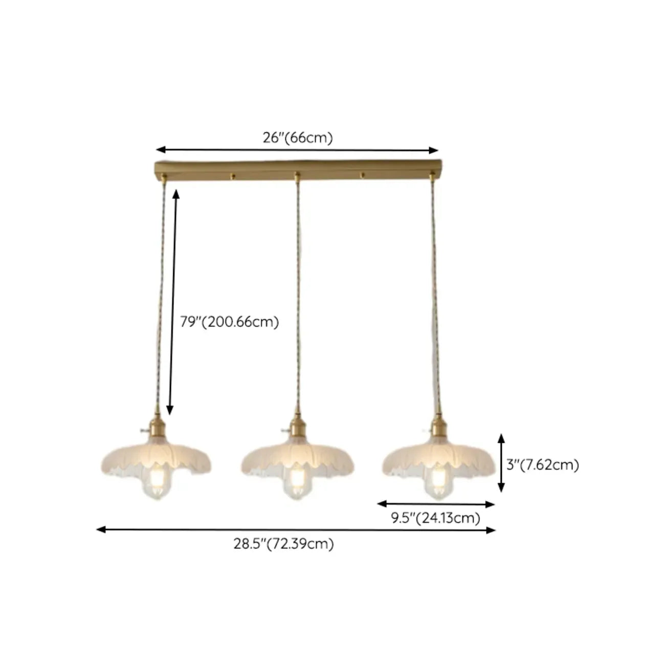 3-Light Modern Glass Gold Island Pendant Light for Kitchen