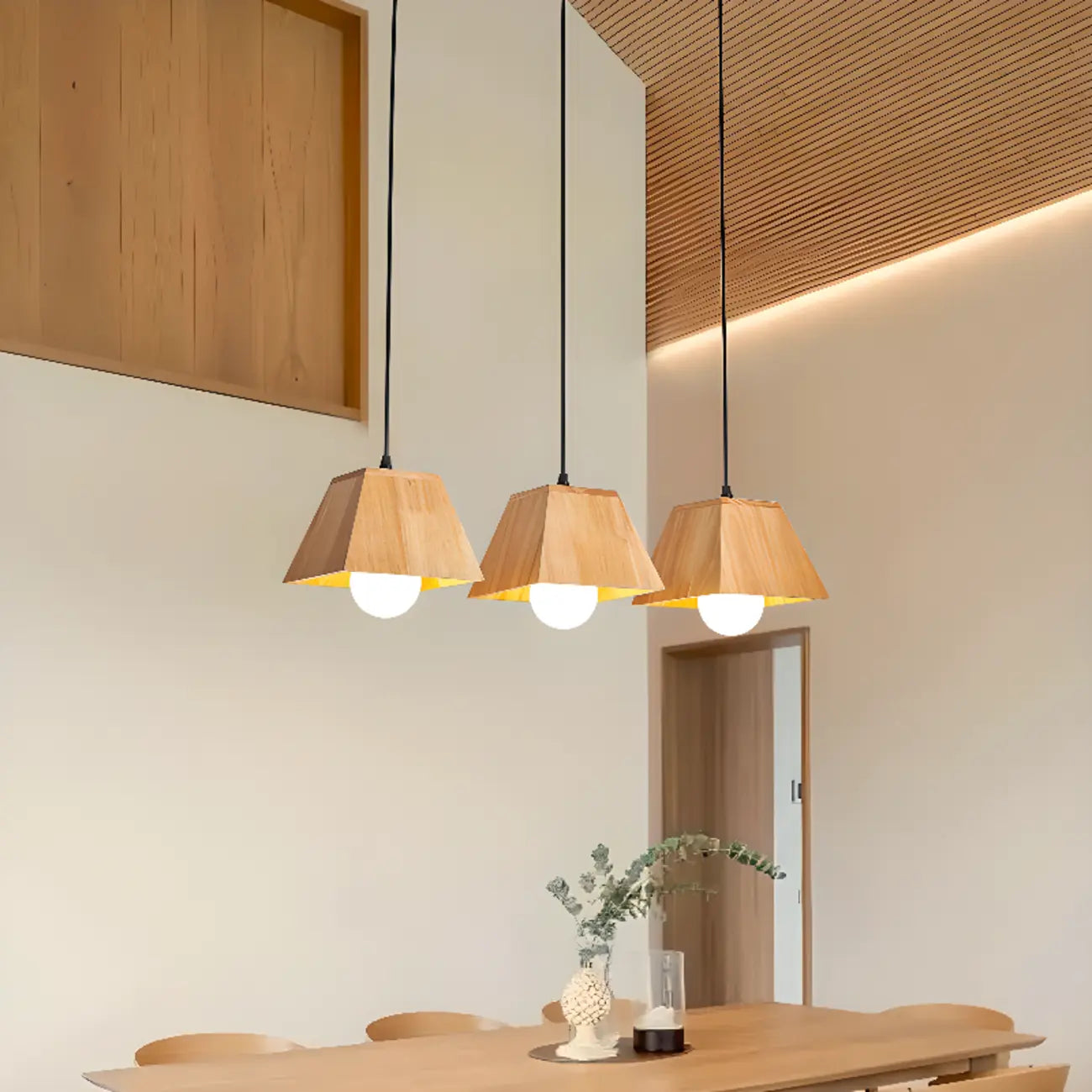 3-Light Modern Wood Island Pendant Light for Kitchen