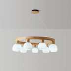 Nordic Natural Wood Round Glass Pendant Chandelier