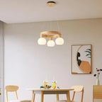 Nordic Natural Wood Round Glass Pendant Chandelier