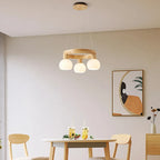 Nordic Natural Wood Round Glass Pendant Chandelier