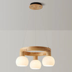 Nordic Natural Wood Round Glass Pendant Chandelier