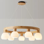 Nordic Natural Wood Round Glass Pendant Chandelier