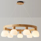 Nordic Natural Wood Round Glass Pendant Chandelier