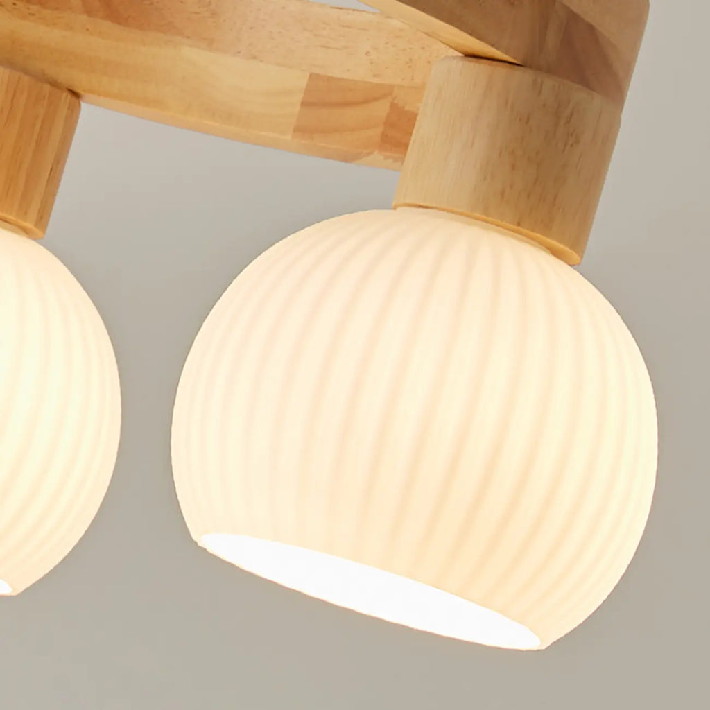 Nordic Natural Wood Round Glass Pendant Chandelier