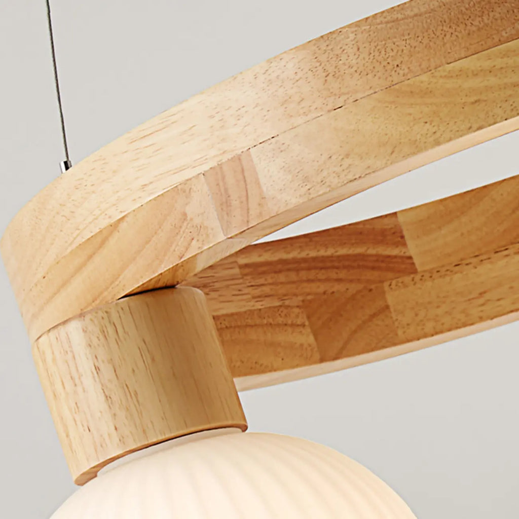Nordic Natural Wood Round Glass Pendant Chandelier