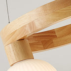 Nordic Natural Wood Round Glass Pendant Chandelier
