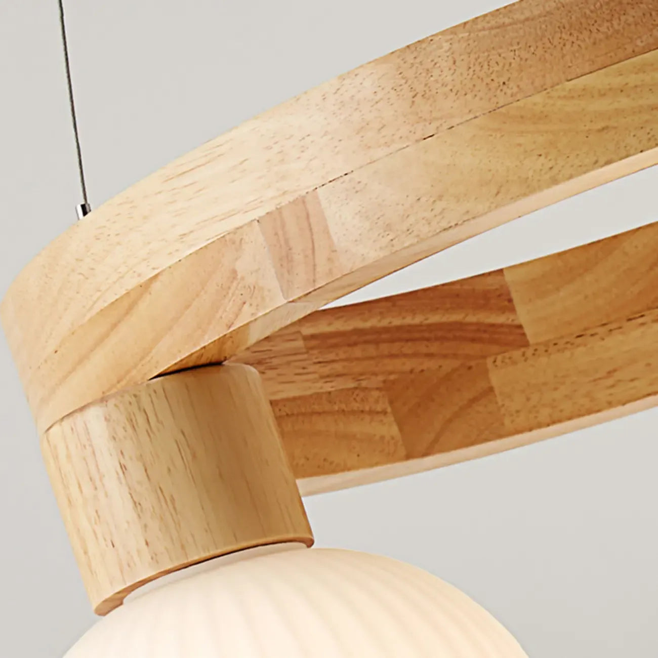 Nordic Natural Wood Round Glass Pendant Chandelier