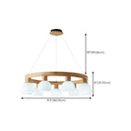 Nordic Natural Wood Round Glass Pendant Chandelier