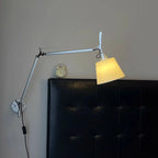 Adjustable Fabric Swing Arm Metal Wall Light for Bedroom