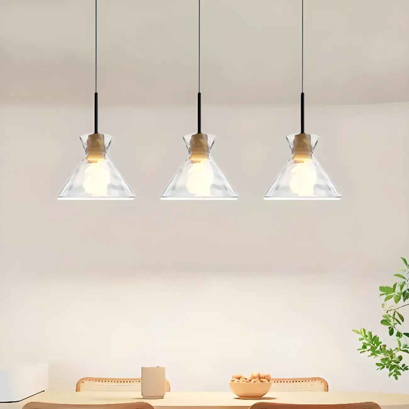3-Light Clear Glass Island Pendant Light for Kitchen