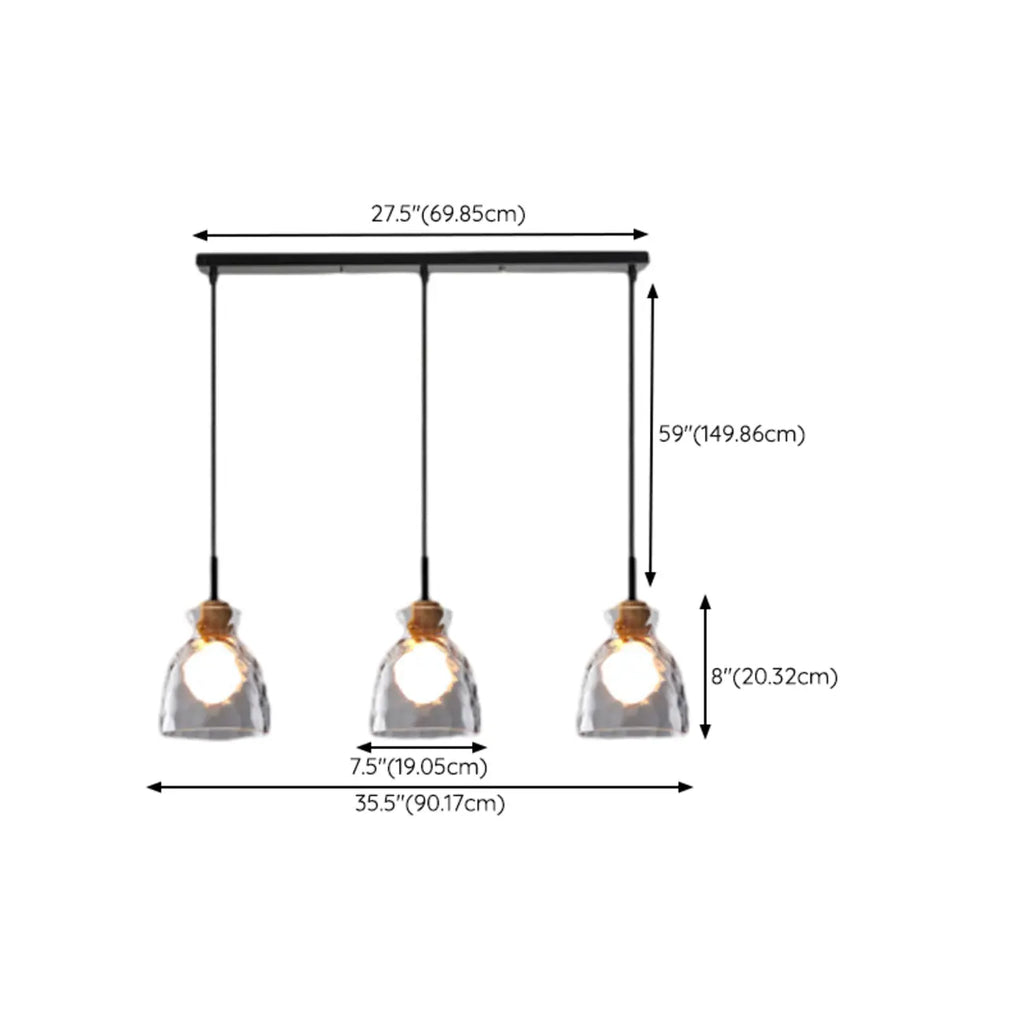 3-Light Clear Glass Island Pendant Light for Kitchen