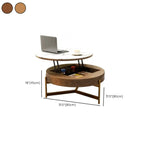 Natural Round Lift-Top Stone Wood Coffee Table with Storage