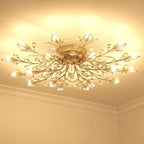 Elegant Golden Branch Crystal Semi Flush Ceiling Light