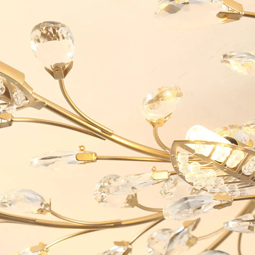 Elegant Golden Branch Crystal Semi Flush Ceiling Light