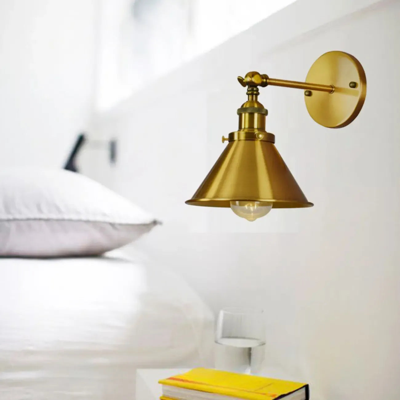 Vintage Brass Swing Arm Wall Light for Bedroom