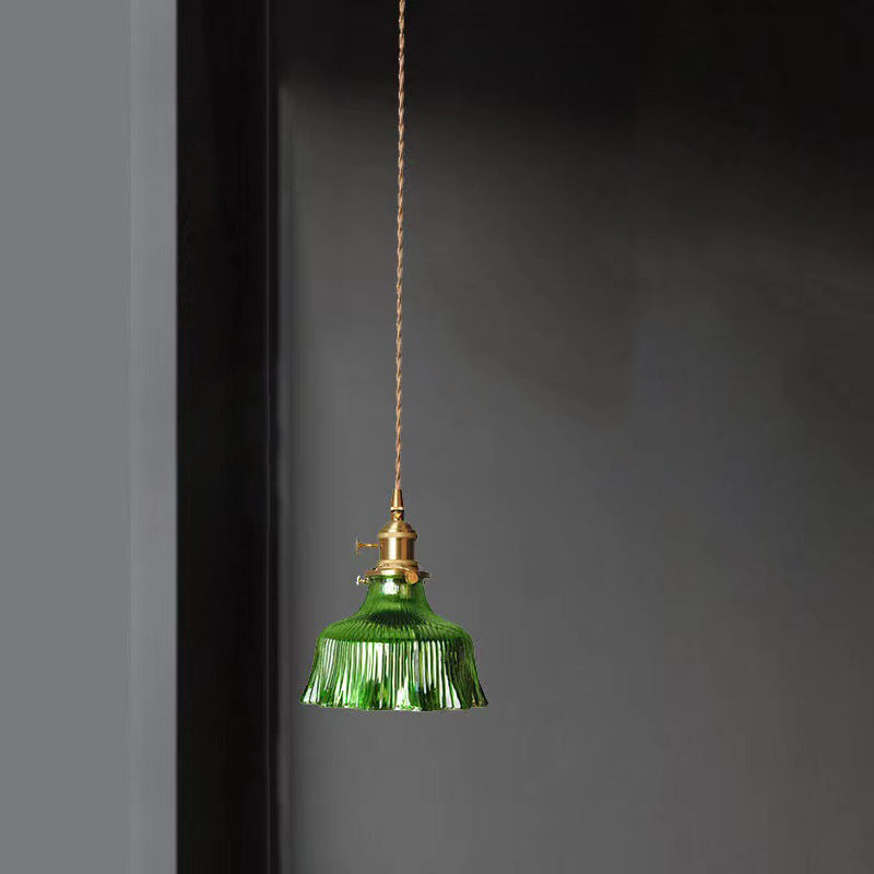 Modern Green Glass Pendant Light Adjustable for Kitchen Dining