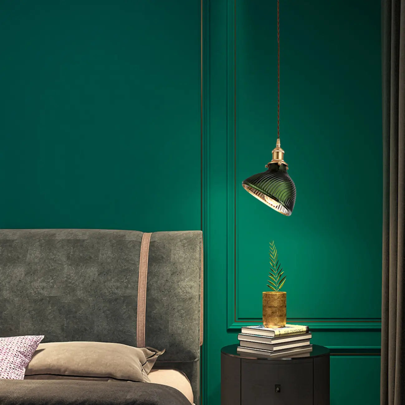 Modern Green Glass Pendant Light Adjustable for Kitchen Dining