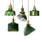 Modern Green Glass Pendant Light Adjustable for Kitchen Dining