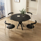 Solid Black Metal Stone Round Dining Table