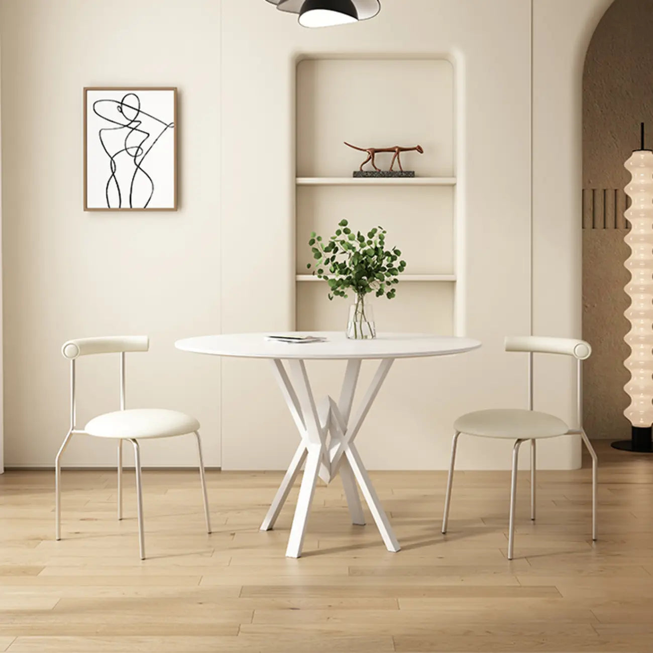 Solid Black Metal Stone Round Dining Table